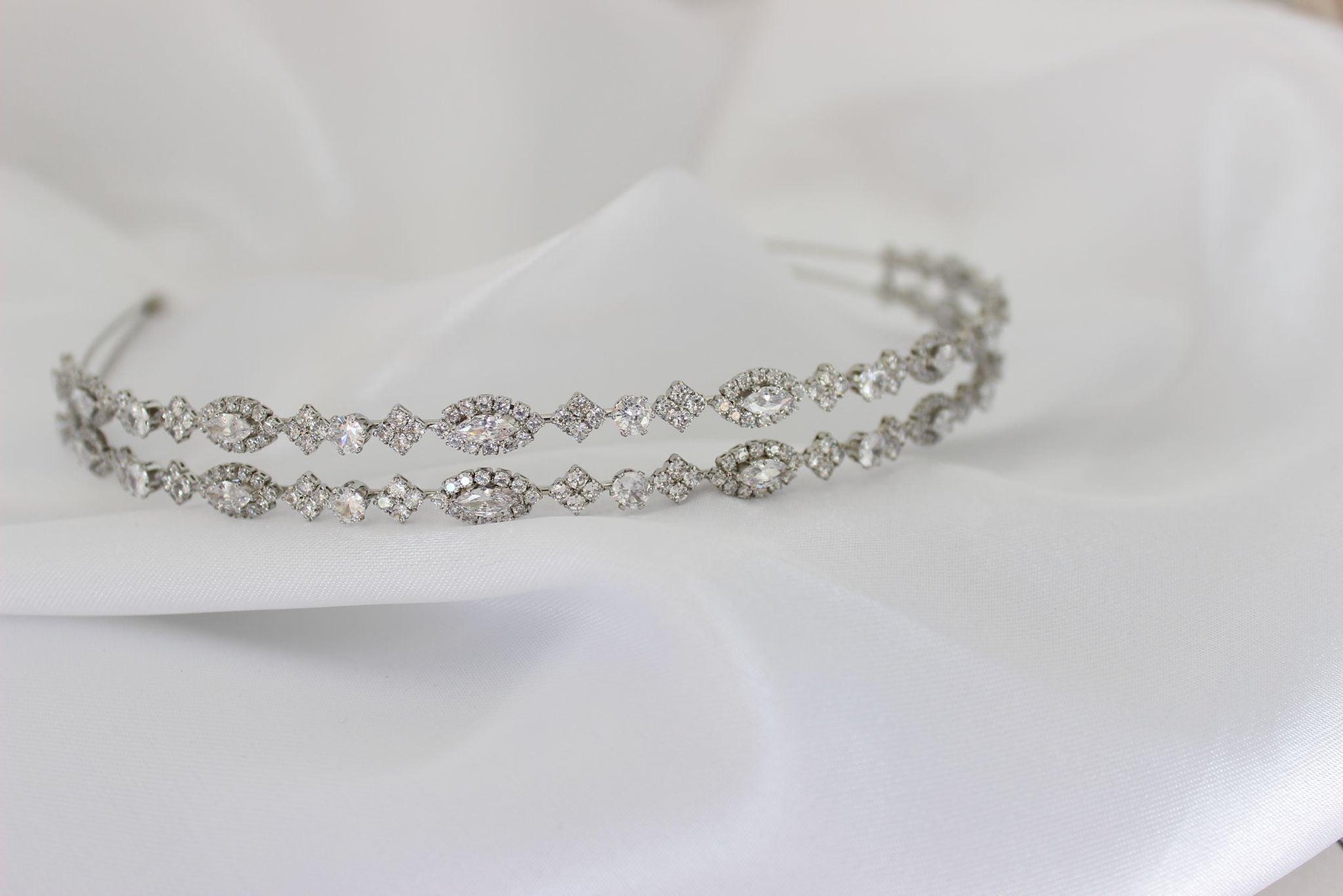 "ZARA" Double-Row Bridal Headband - Silver