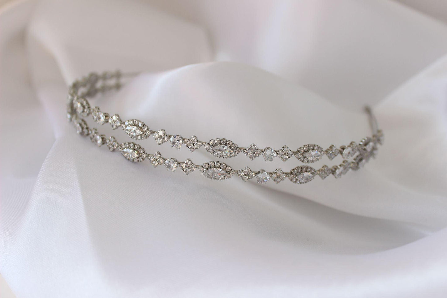 "ZARA" Double-Row Bridal Headband - Silver