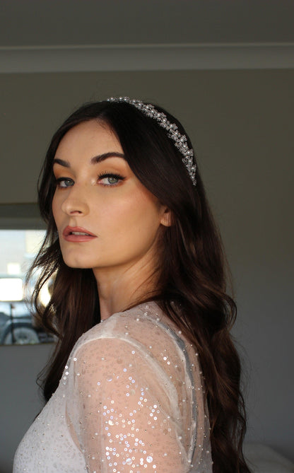 "GEMMA" Crystal & Pearl Bridal Headpiece - Silver