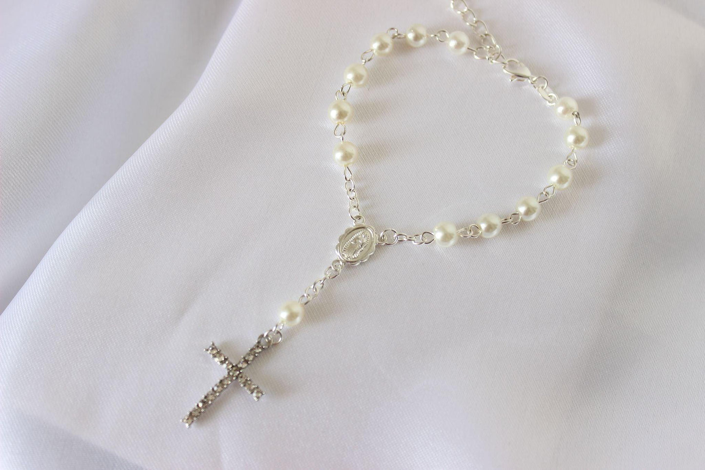 Bridal Rosary Bracelet Single Strand Ivory Pearl