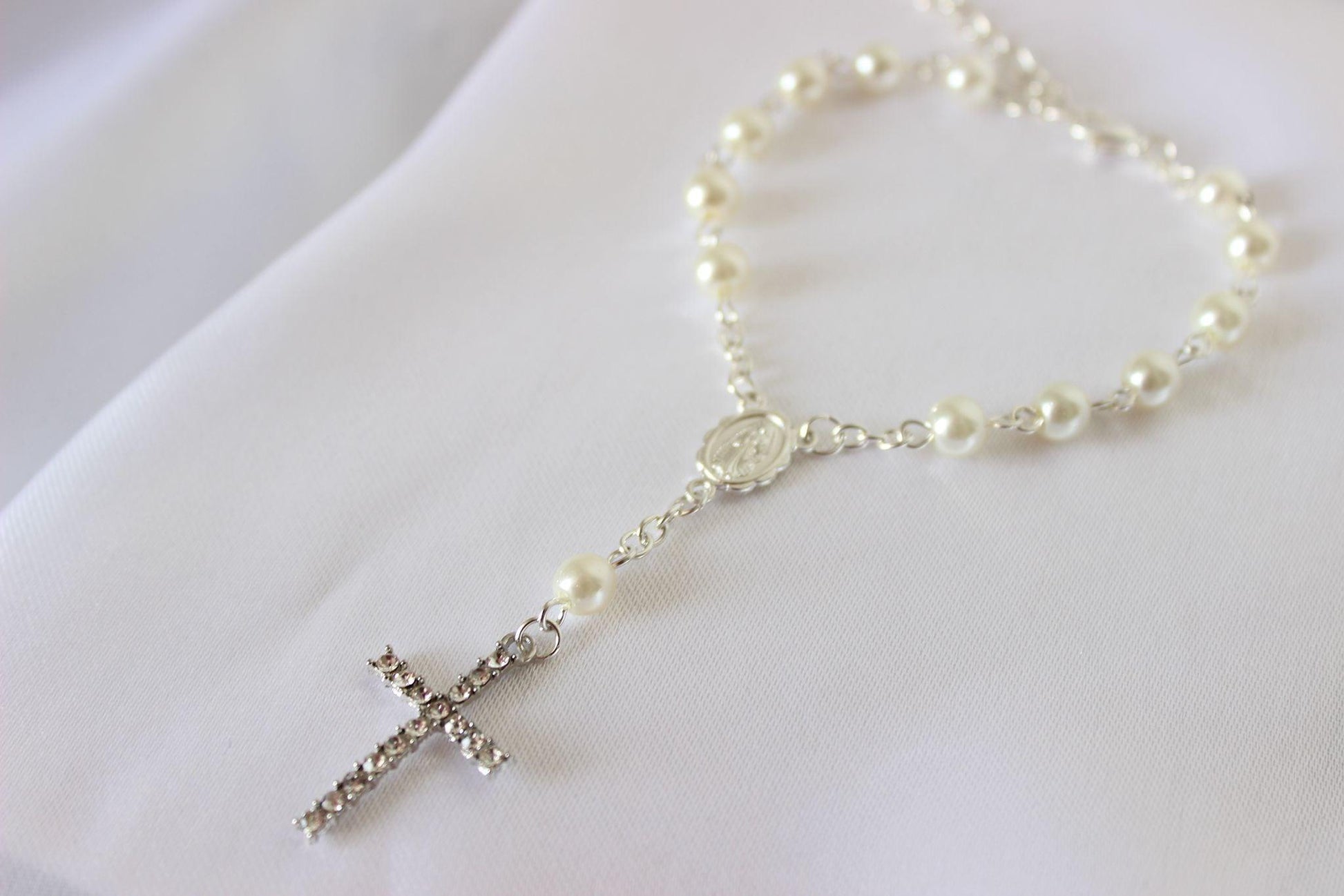 Bridal Rosary Bracelet Single Strand Ivory Pearl