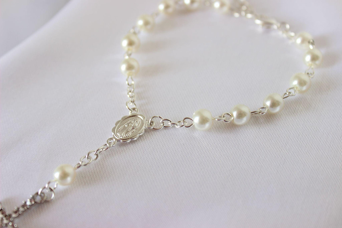 Bridal Rosary Bracelet Single Strand Ivory Pearl