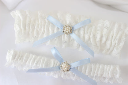 Baby Blue & White Lace Bridal Garter Set of 2