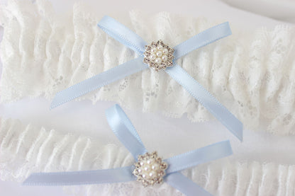 Baby Blue & White Lace Bridal Garter Set of 2