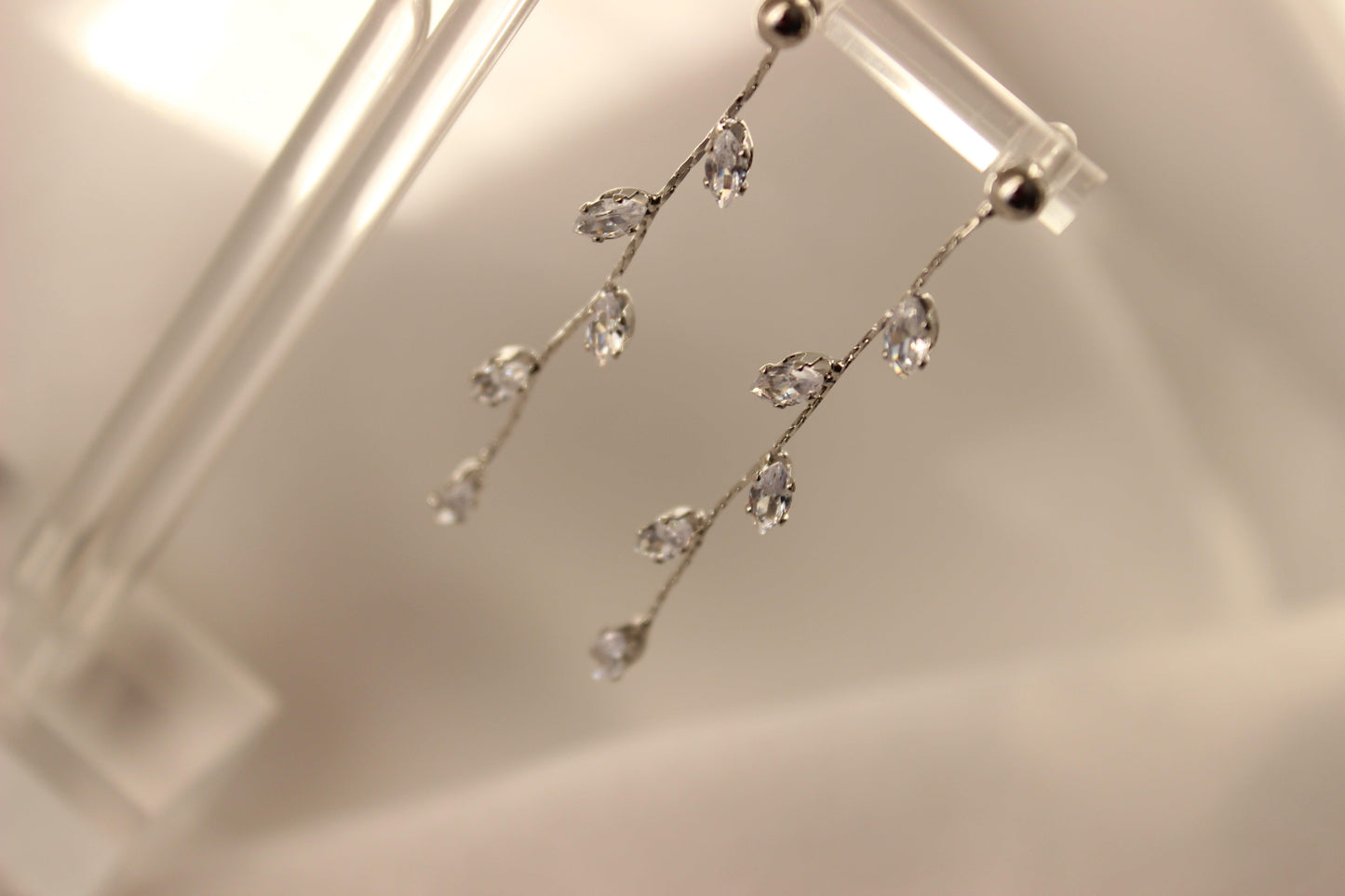 Long Silver Leaf Drop Earrings