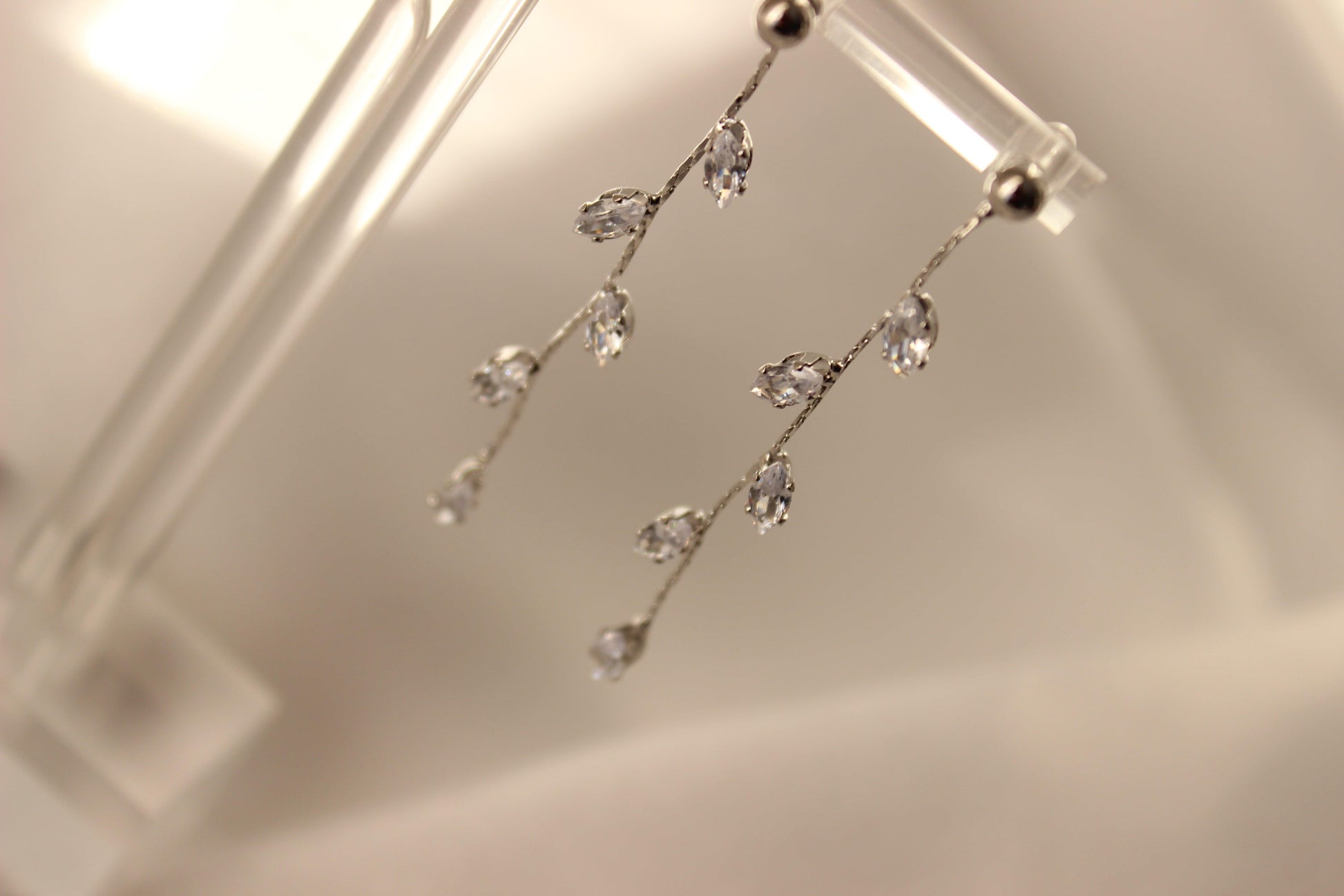 Long Silver Leaf Drop Earrings