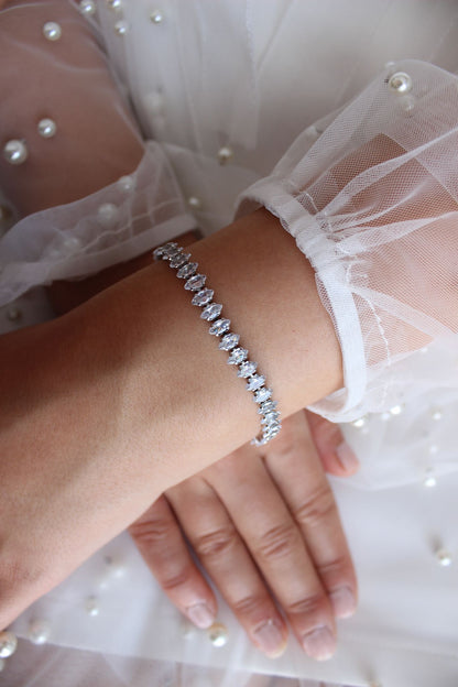 bride wearing Marquise Tennis Bracelet