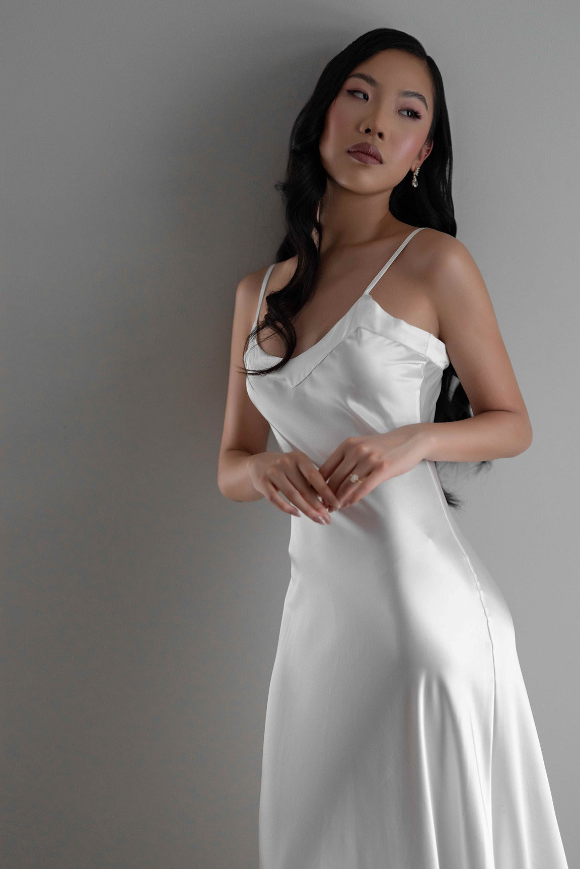 Maxi bridal slip dress on model