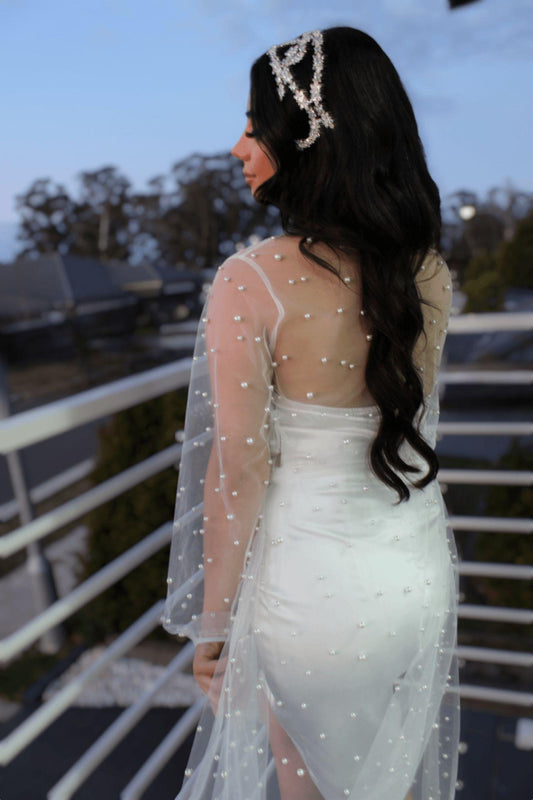 Pearl Bridal Robe fitted white slip