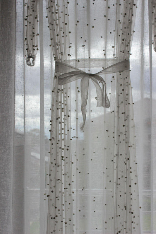 Pearl Bridal Robe with curtain in background