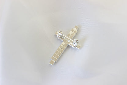 Peter Silver Cross Pin on white cloth