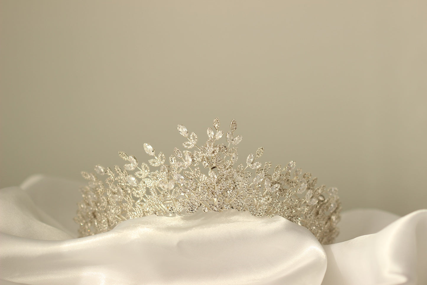 Silver bridal crown on white background