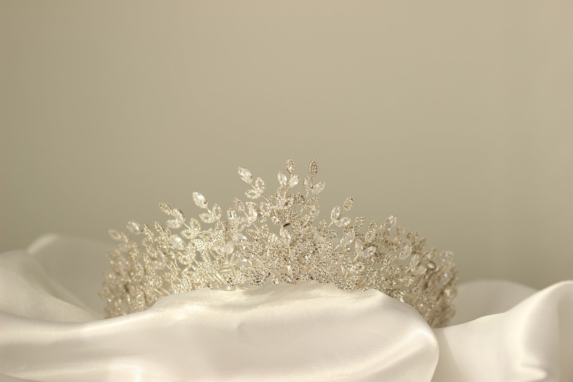 Silver bridal crown on white background
