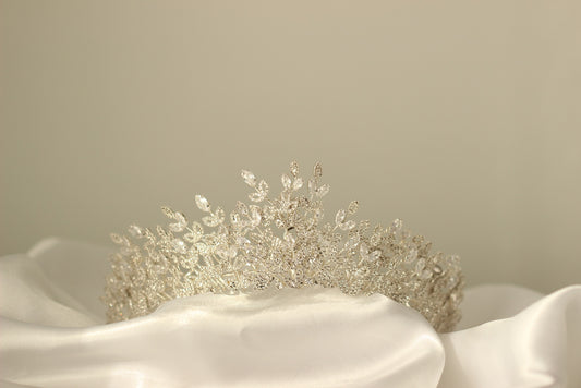 Silver bridal crown on white background