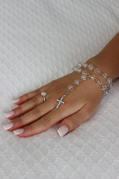Bridal Rosary Bracelet Double Strand with Crystals