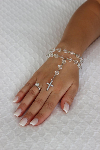 Bridal Rosary Bracelet Double Strand with Crystals