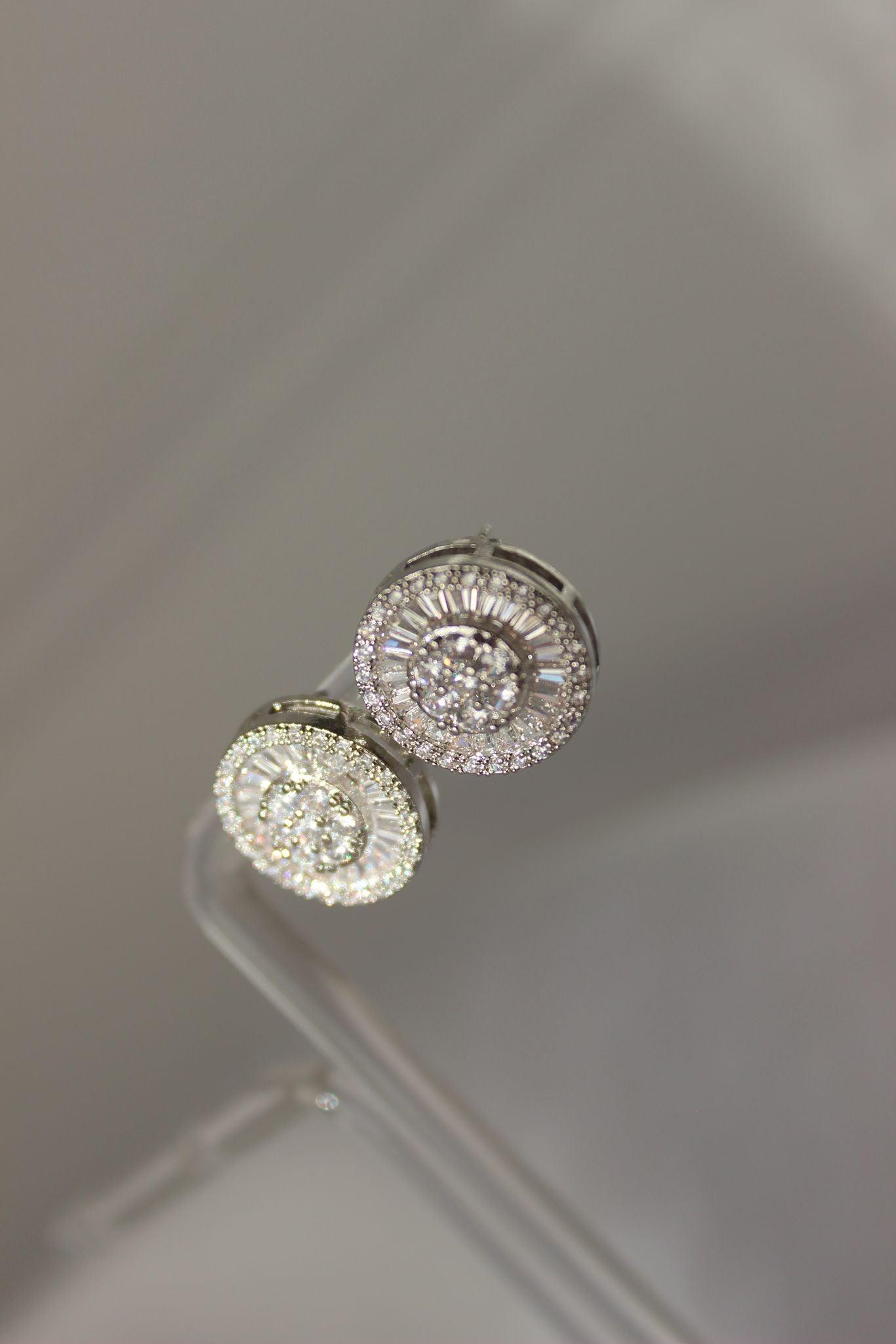 Round silver stud earrings cubic zirconia