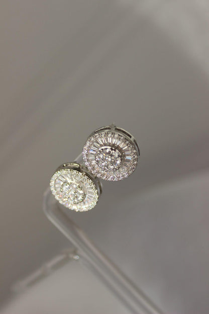 Round silver stud earrings cubic zirconia