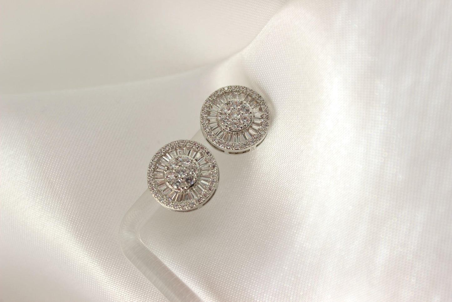 Round silver stud earrings cubic zirconia