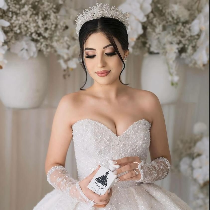 Bride wearing silver bridal crown
