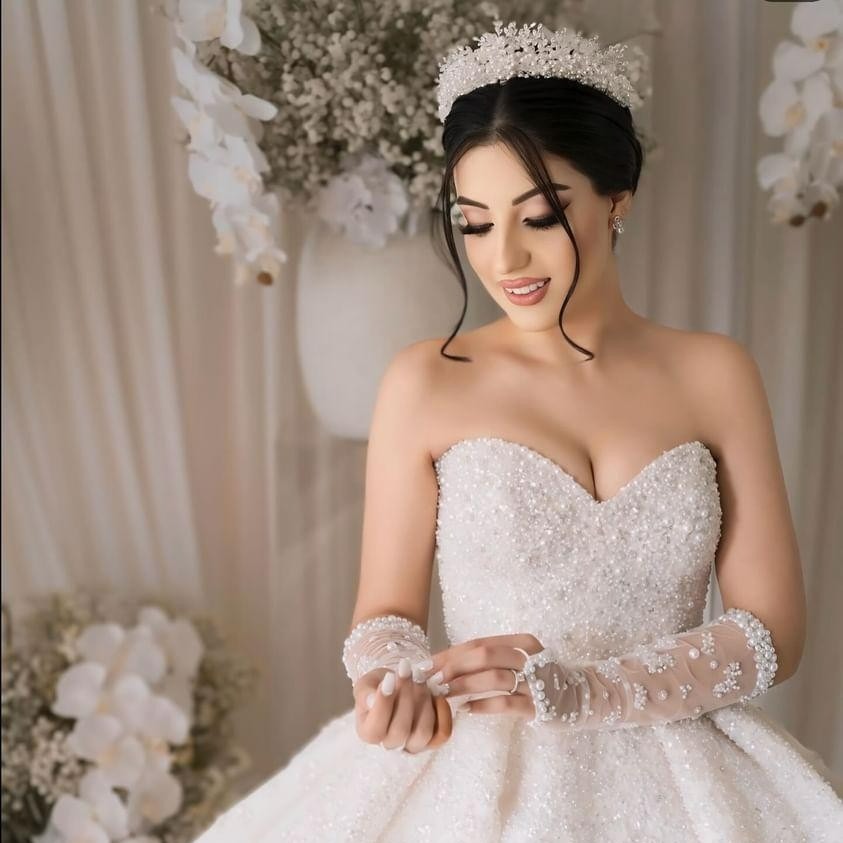 Bride wearing silver bridal crown