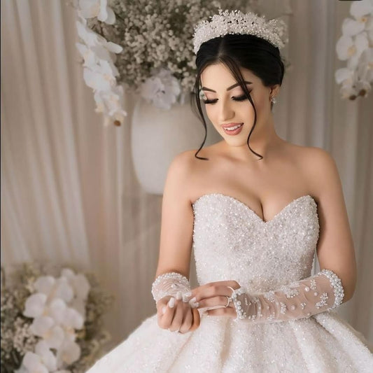 Bride wearing silver bridal crown