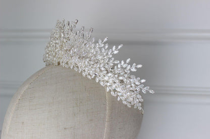 Silver bridal crown on mannequin head