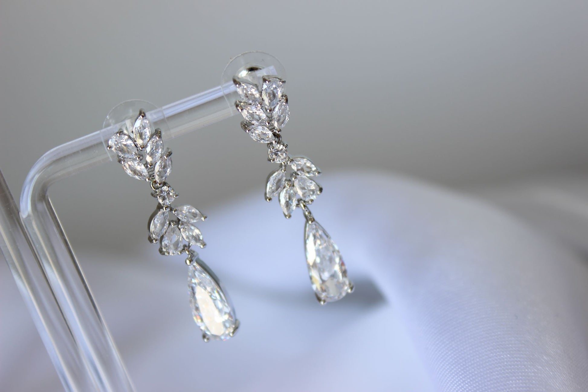 Silver earrings pear floral drop earrings