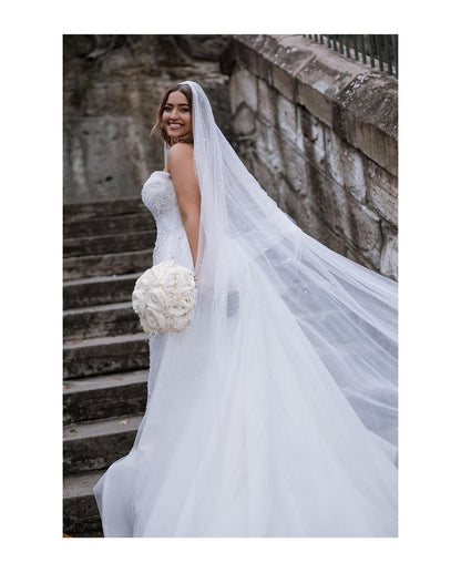 Bride wearing sydney 2 tier pearl veil