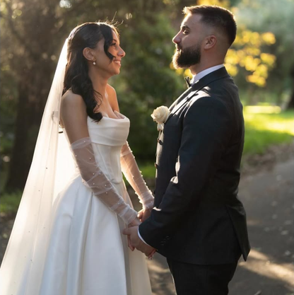 Bride wearing sydney 2 tier pearl veil