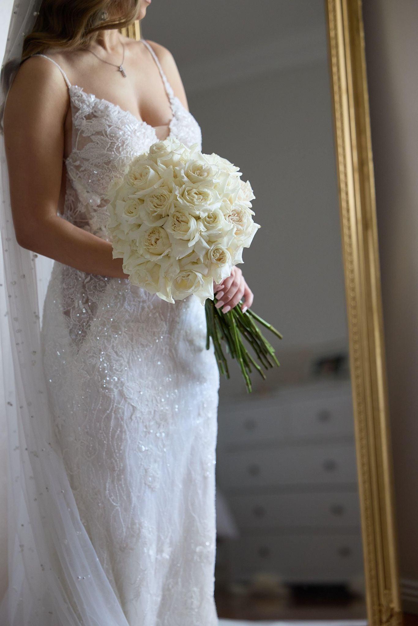 Bride wearing Scattered Pearl Veil 1 Tier