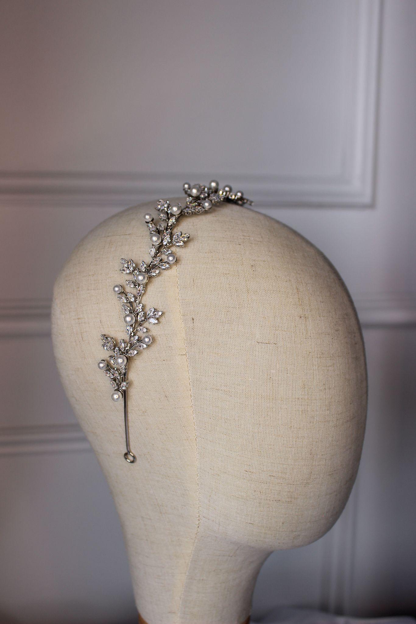 Anastasia crystal & pearl silver bridal headband