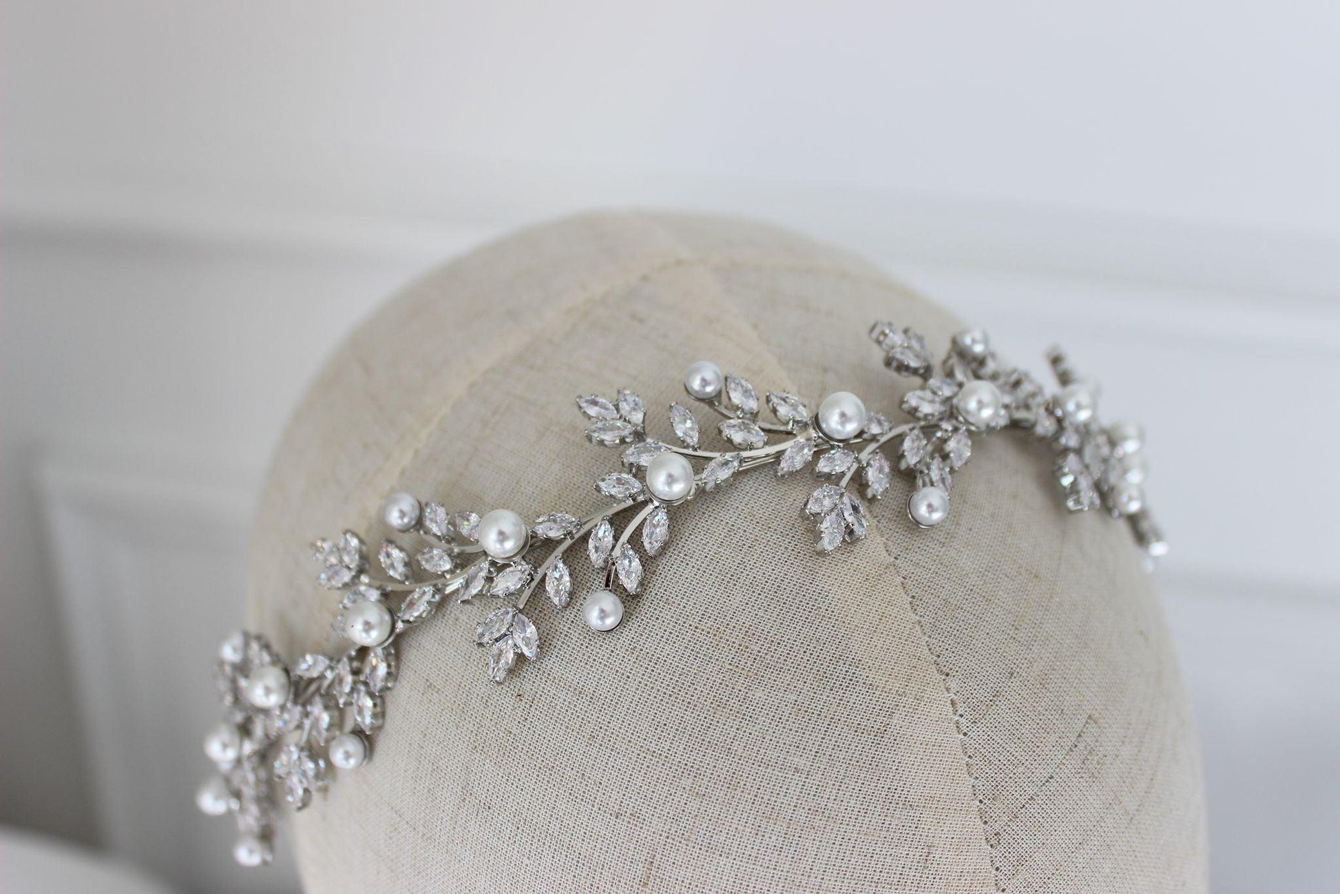 Anastasia crystal & pearl silver bridal headband