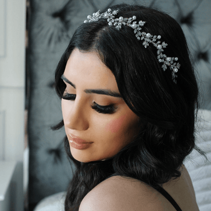 Anastasia crystal & pearl silver bridal headband