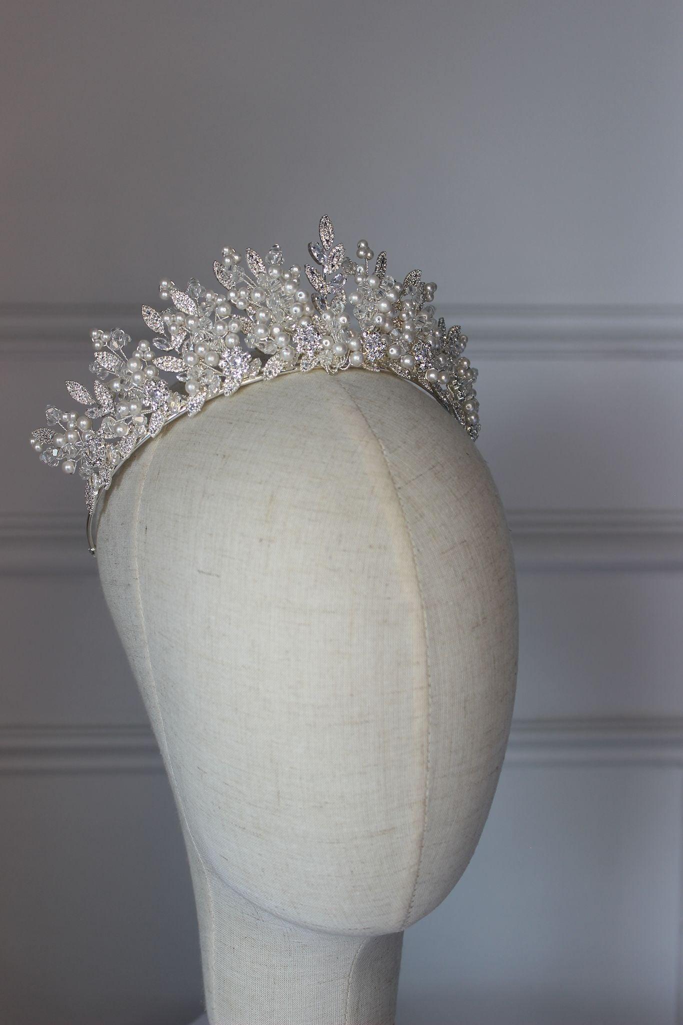 Andrea crystal & pearl silver bridal crown