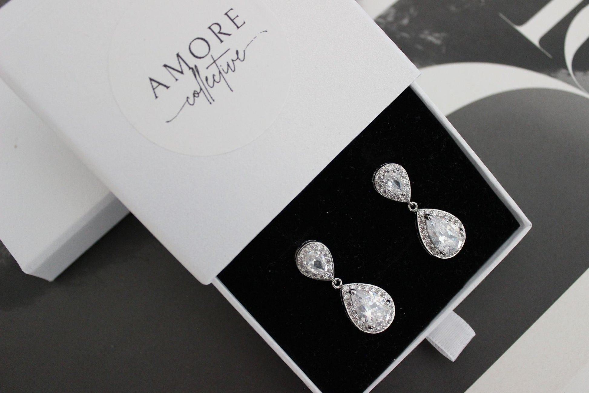 Angela Teardrop Bridal Earrings in box