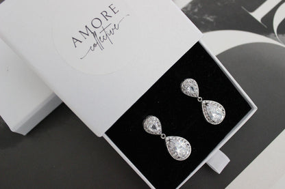 Angela Teardrop Bridal Earrings in box