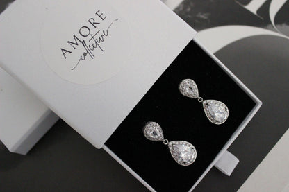 Angela Teardrop Bridal Earrings in jewellery box