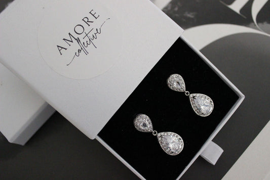 Angela Teardrop Bridal Earrings in jewellery box