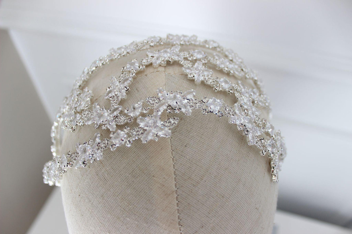 Athena flat silver bridal headpiece
