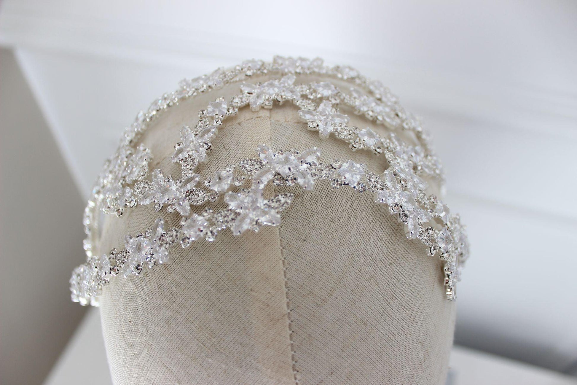 Athena flat silver bridal headpiece
