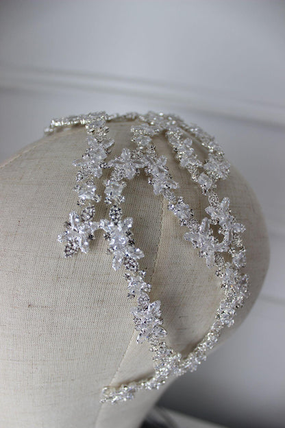 Athena flat silver bridal headpiece
