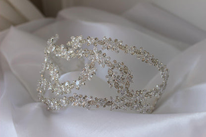 Athena flat silver bridal headpiece