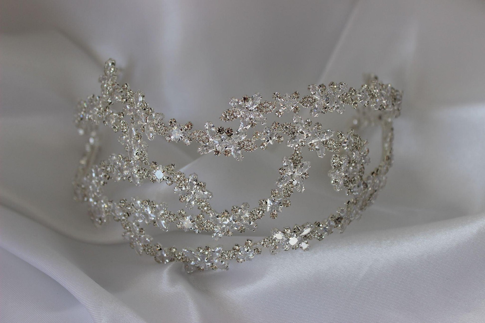 Athena flat silver bridal headpiece