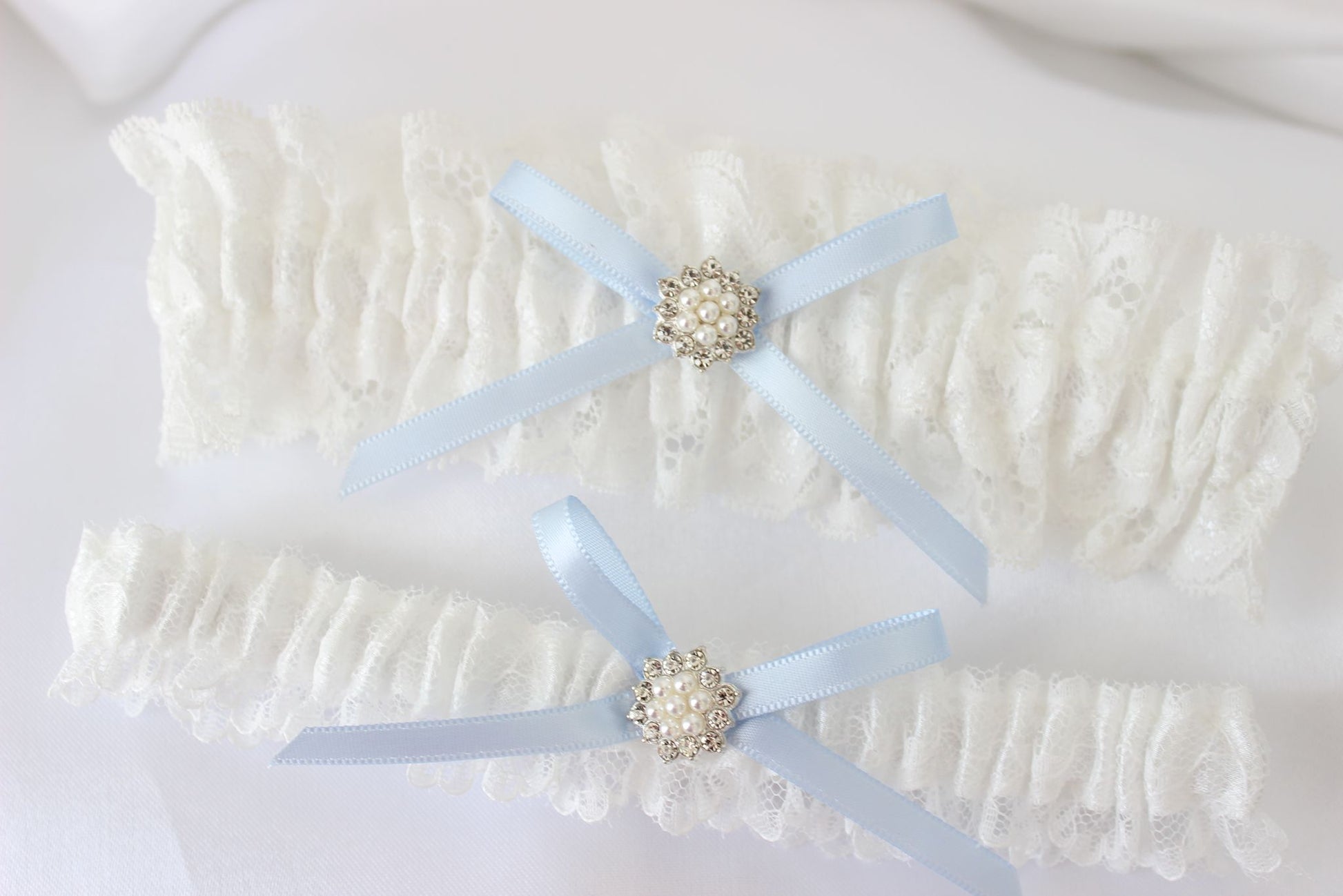 Baby Blue & White Lace Bridal Garter Set of 2
