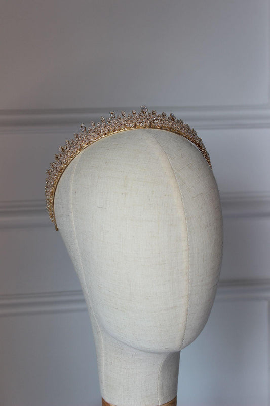 Babylon Rose Gold Bridal Crown on mannequin