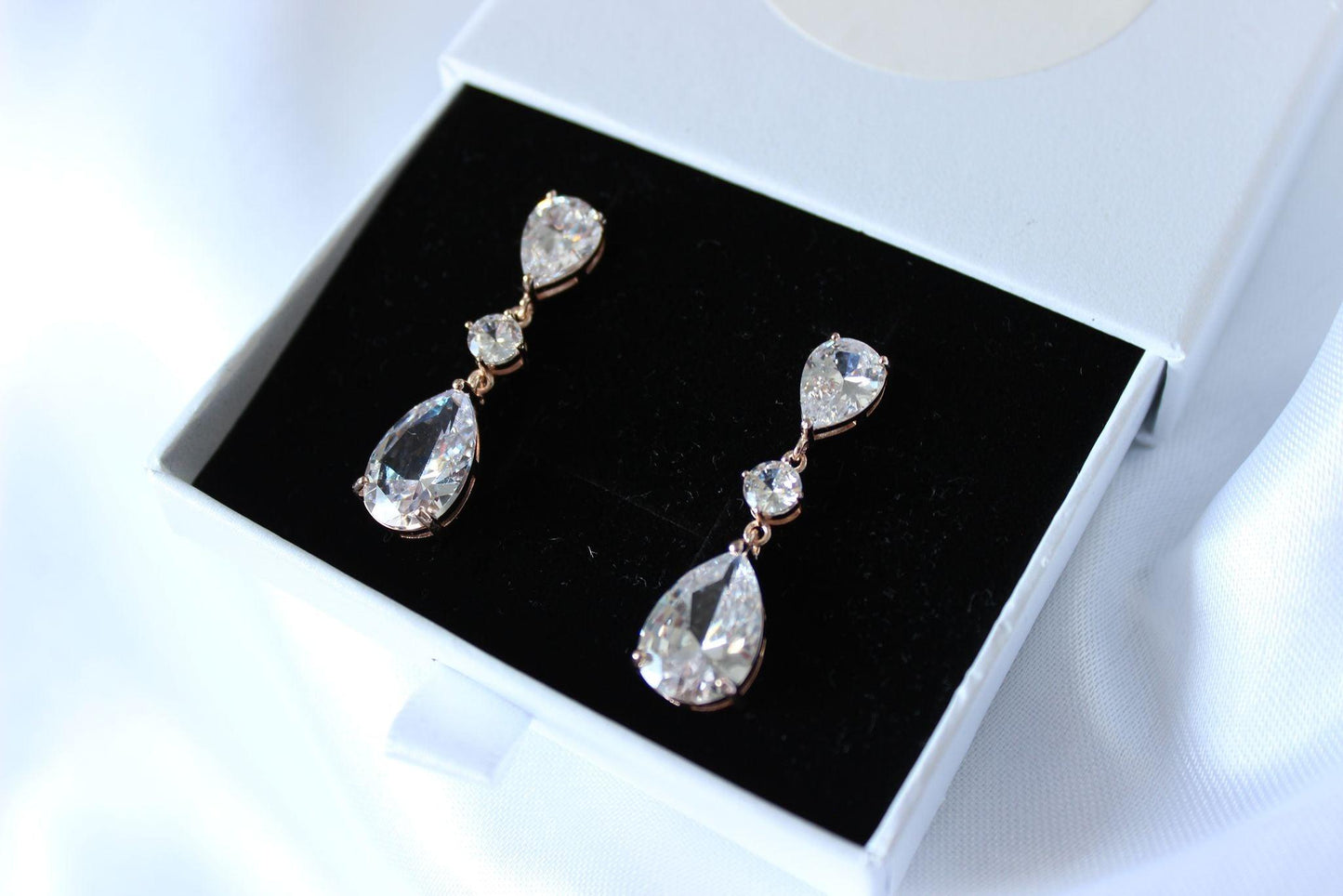 Belle rose gold drop earrings