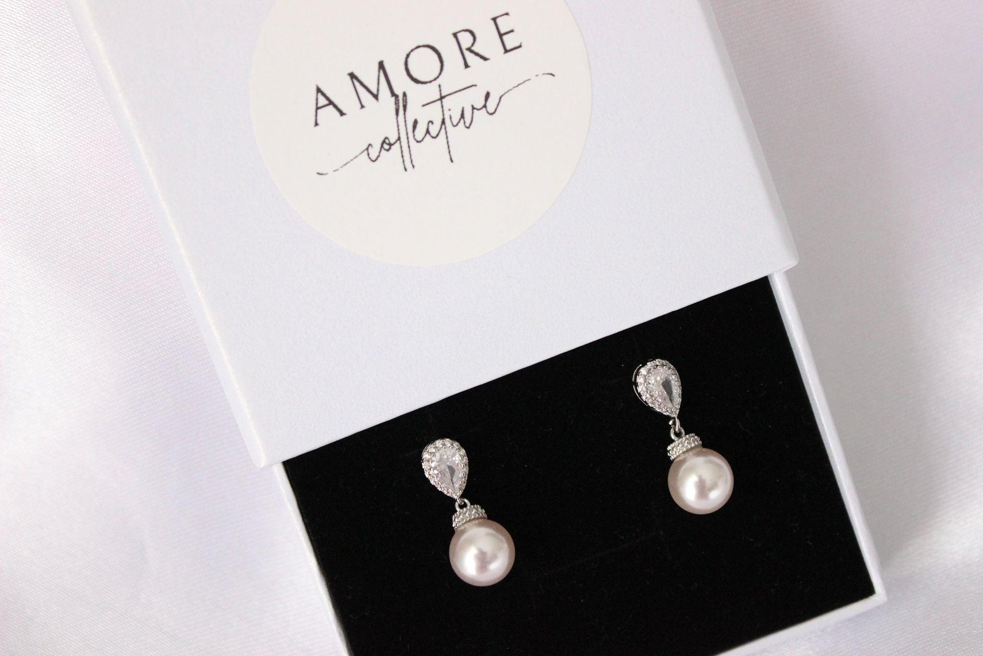 Bianca Mini Light Pink Pearl Drop Earrings in jewellery box