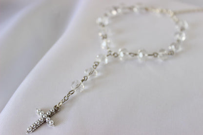 Bridal Rosary Bracelet with Crystals and Pearl Cross (No Emblem)