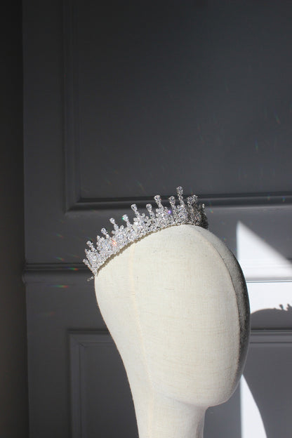 camilla silver wedding crown on mannequin
